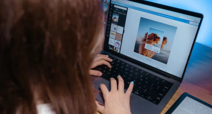 Woman creating with Canva