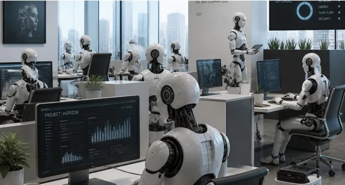 Non Human Workforce An office environment where robots have replaced humans