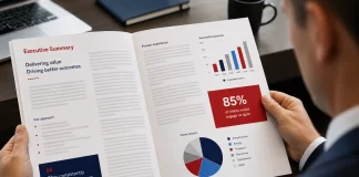 Evidence wins work Executive reviewing an evidence-based business proposal.
