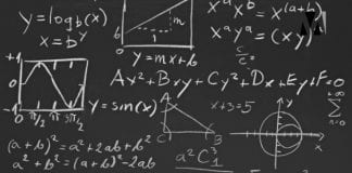 Blackboard covered with mathematical formulas
