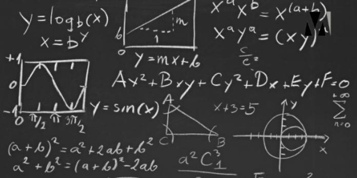 Blackboard covered with mathematical formulas